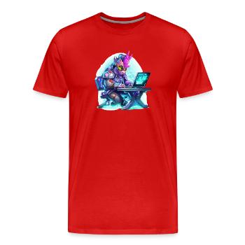 Cyberunicorn sur l’ordinateur portable - T-shirt bio Premium Homme - rouge - Devant - Damien (186cm)