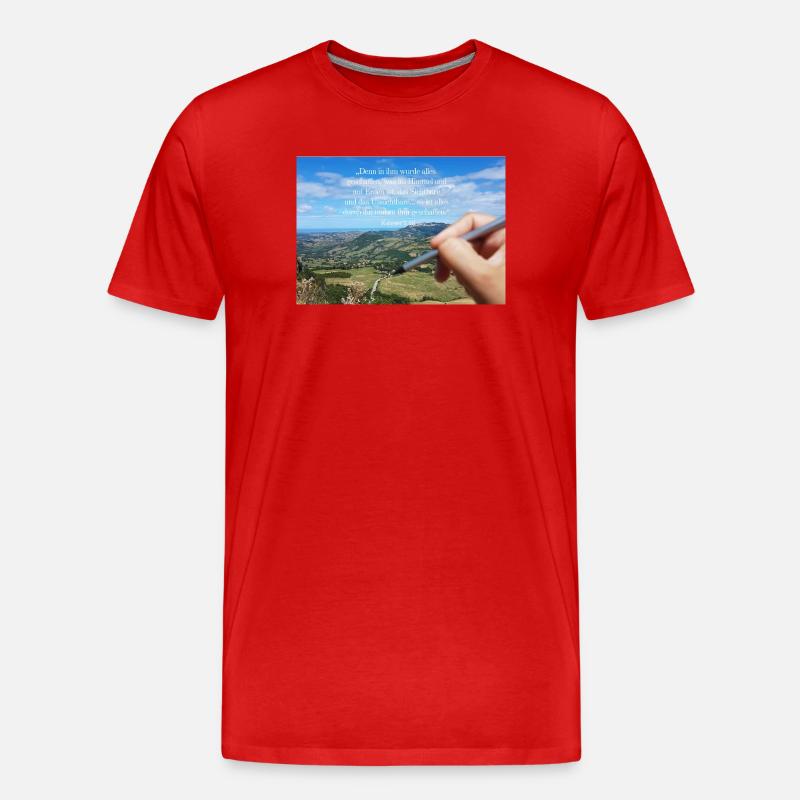 Himmlisches Schöpfungszitat Landschaft - Männer Premium Bio T-Shirt - Rot