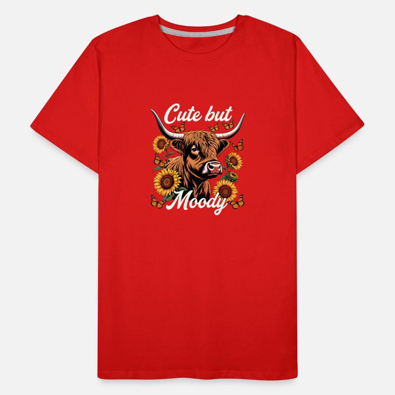 Vache écossaise mignonne mais maussade T-shirt bio Premium Homme