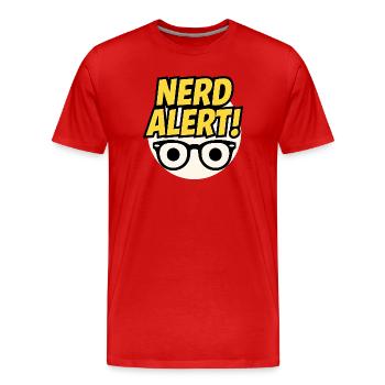 Alerte nerd : design amusant avec lunettes - T-shirt bio Premium Homme - rouge - Devant - Damien (186cm)