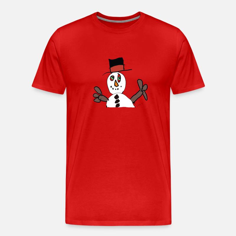Winterzauber Schneemann im Hut - Männer Premium Bio T-Shirt - Rot