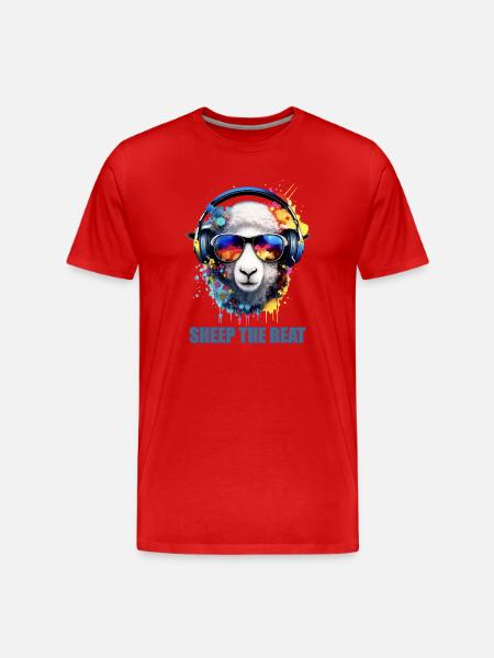 Sheep The Beat: Buntes Kopfhörer-Schaf - Männer Premium Bio T-Shirt - Rot