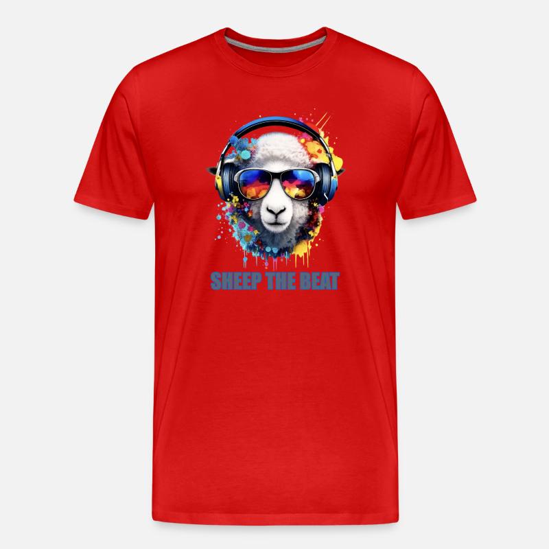 Sheep The Beat: Buntes Kopfhörer-Schaf - Männer Premium Bio T-Shirt - Rot