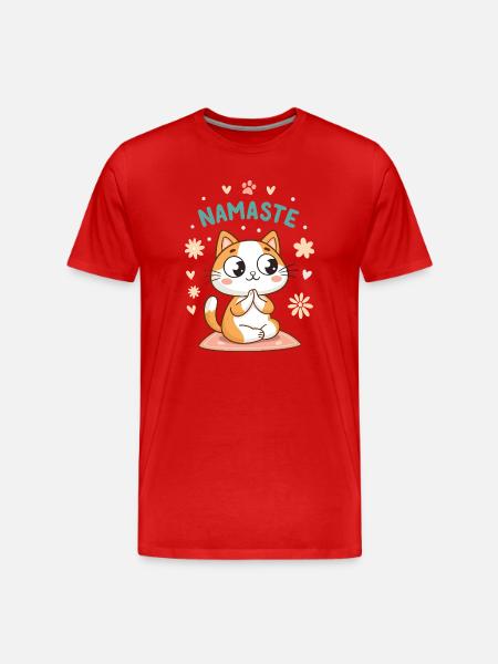 Namaste Chat Kawaï Pastel - T-shirt bio Premium Homme - rouge