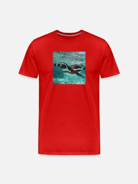 Penguin Underwater Turquoise Ocean Nature Design - Men's Premium Organic T-Shirt - red