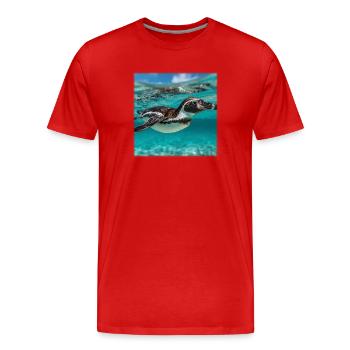 Penguin Under Water Turquoise Ocean Nature Design - Men's Premium Organic T-Shirt - red - Front - Damien (186cm)