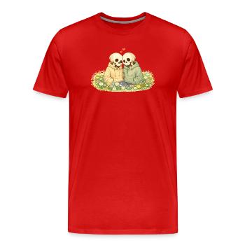 Cozy Skelett Paar auf Blumenwiese – Nähe - Männer Premium Bio T-Shirt - Rot - Vorne - Damien (186cm)