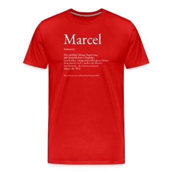 Marcel Dictionary explanation First name Marcel - Men's Premium Organic T-Shirt - red - Front - Damien (186cm)
