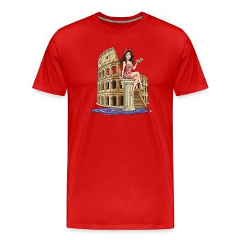 Pin-up im Kolosseum mit Pizza - Männer Premium Bio T-Shirt - Rot - Vorne - Damien (186cm)