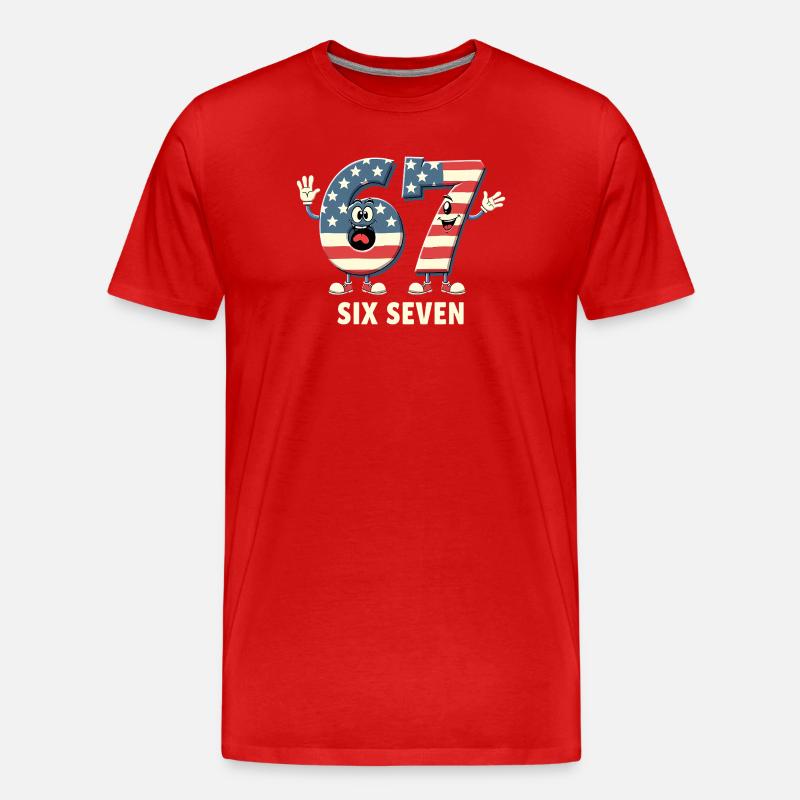 US Flag 67 Memes Six Seven - Männer Premium Bio T-Shirt - Rot