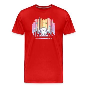 Pastellhäschen auf Schaukel Regenbogen - Männer Premium Bio T-Shirt - Rot - Vorne - Damien (186cm)