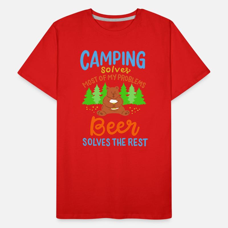 Funny Camping Bear Beer Solves Problems Art Men's Premium Organic T-Shirt