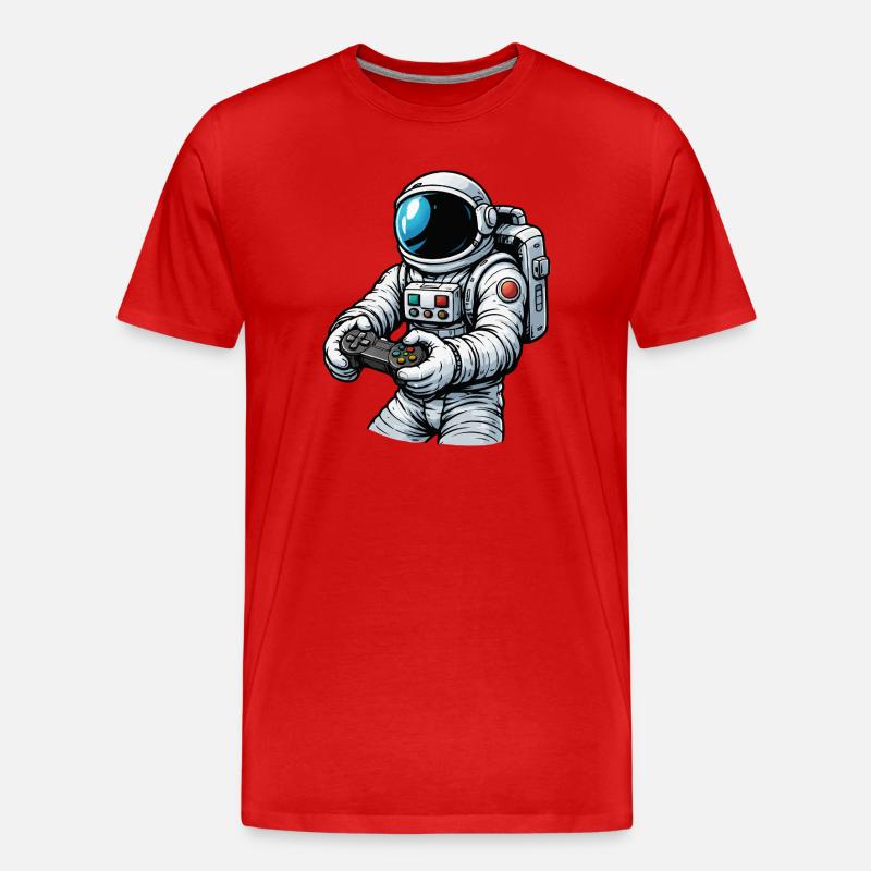 Astronaut mit Gamecontroller - Männer Premium Bio T-Shirt - Rot