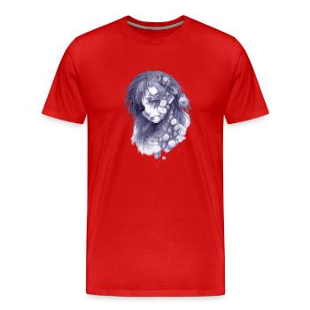 Portrait de tentacules en bleu | Fille Zombie - T-shirt bio Premium Homme - rouge - Devant - Damien (186cm)