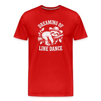 Paresseux rêveur faisant de la danse en ligne - T-shirt bio Premium Homme - rouge - Devant - Damien (186cm)