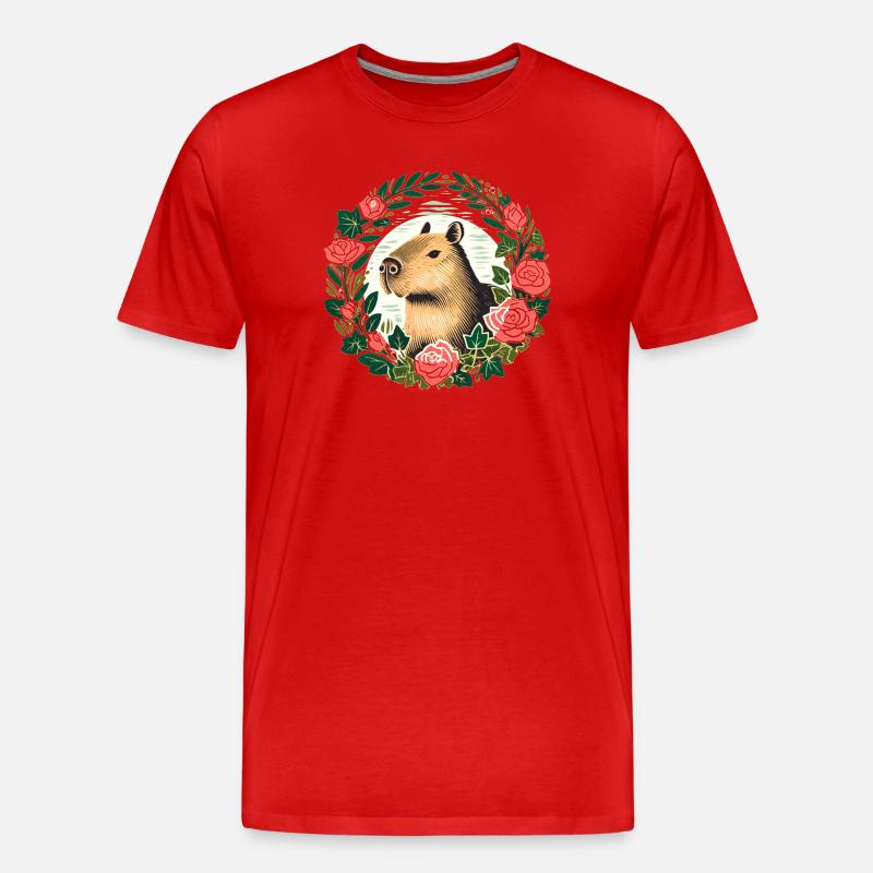 Capybara-Rosenkranz - Männer Premium Bio T-Shirt - Rot