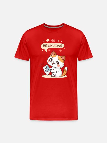 Chat Kawaii Créatif - T-shirt bio Premium Homme - rouge