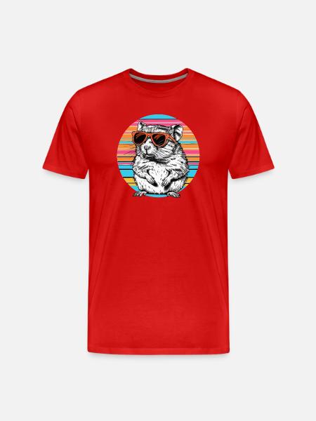 Sonnenbrillen-Hamster im Retro-Rainbow - Männer Premium Bio T-Shirt - Rot