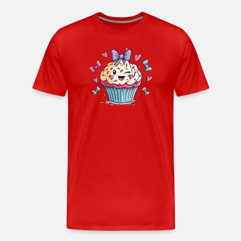 Kawaii Cupcake Herz-Bow - Männer Premium Bio T-Shirt - Rot