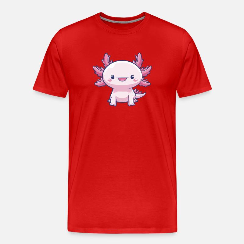Rosa kawaii axolotl – Søtt dyr - Premium økologisk T-skjorte for menn - rød