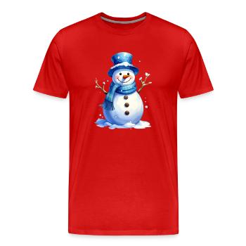Snowman in winter with blue hat - Men's Premium Organic T-Shirt - red - Front - Damien (186cm)