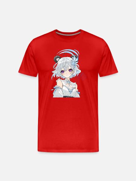 Blauweißes Anime-Mädchen mit Blüten - Männer Premium Bio T-Shirt - Rot