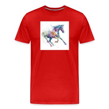 Lebendiges Aquarellpferd - Männer Premium Bio T-Shirt - Rot - Vorne - Damien (186cm)