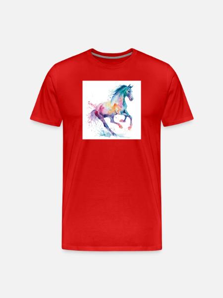 Regenbogen-Aquarellpferd - Männer Premium Bio T-Shirt - Rot