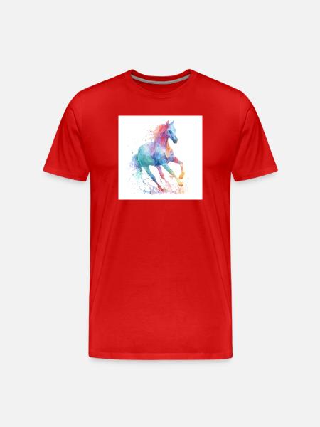 Regenbogen-Aquarellpferd - Männer Premium Bio T-Shirt - Rot