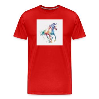 Regenbogenpferd Aquarell-Burst - Männer Premium Bio T-Shirt - Rot - Vorne - Damien (186cm)