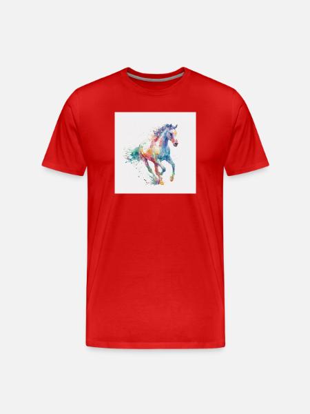 Regenbogenpferd Aquarell-Burst - Männer Premium Bio T-Shirt - Rot