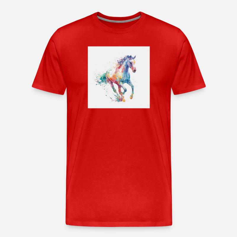 Explosion aquarelle du cheval arc-en-ciel - T-shirt bio Premium Homme - rouge