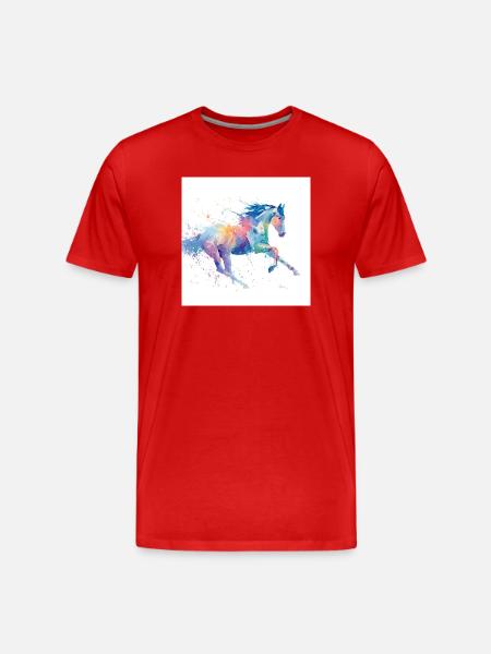 Regenbogen-Aquarell-Galopppferd - Männer Premium Bio T-Shirt - Rot