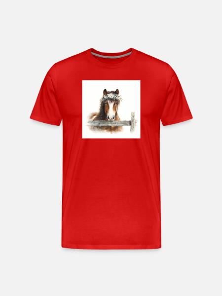 Floral Crowned Horse - Men's Premium Organic T-Shirt - red