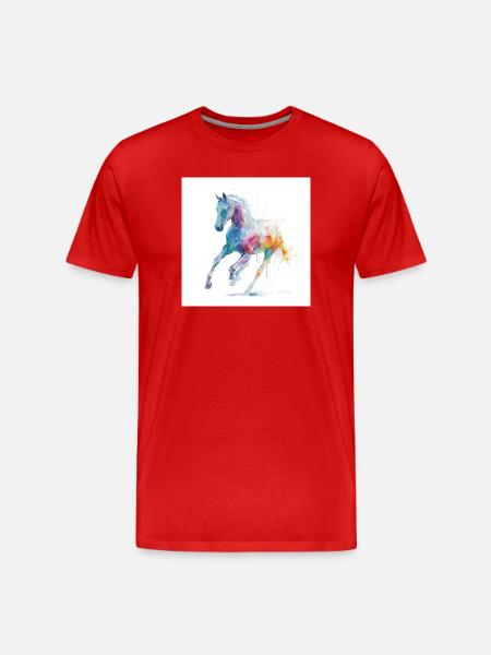 Regenbogen-Aquarellpferd in Bewegung - Männer Premium Bio T-Shirt - Rot