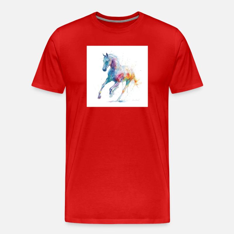 Regenbogen-Aquarellpferd in Bewegung - Männer Premium Bio T-Shirt - Rot