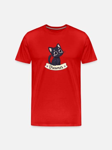 Chat Noir Reveur Kawaii - T-shirt bio Premium Homme - rouge