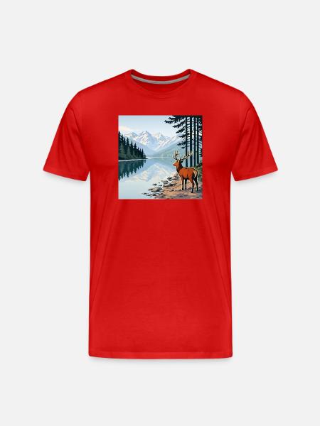 Hirsch am Bergsee - Männer Premium Bio T-Shirt - Rot