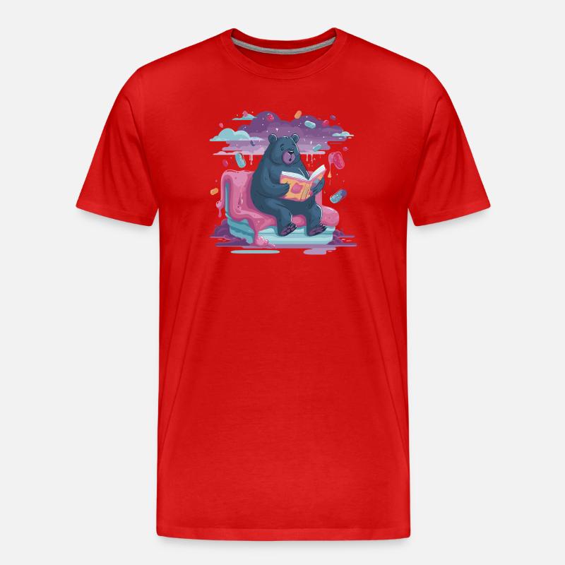 Lesender Bär im Candy-Traum - Männer Premium Bio T-Shirt - Rot