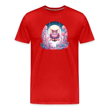 Nächtliche Eulen-Schaukel im Zauberwald - Männer Premium Bio T-Shirt - Rot - Vorne - Damien (186cm)