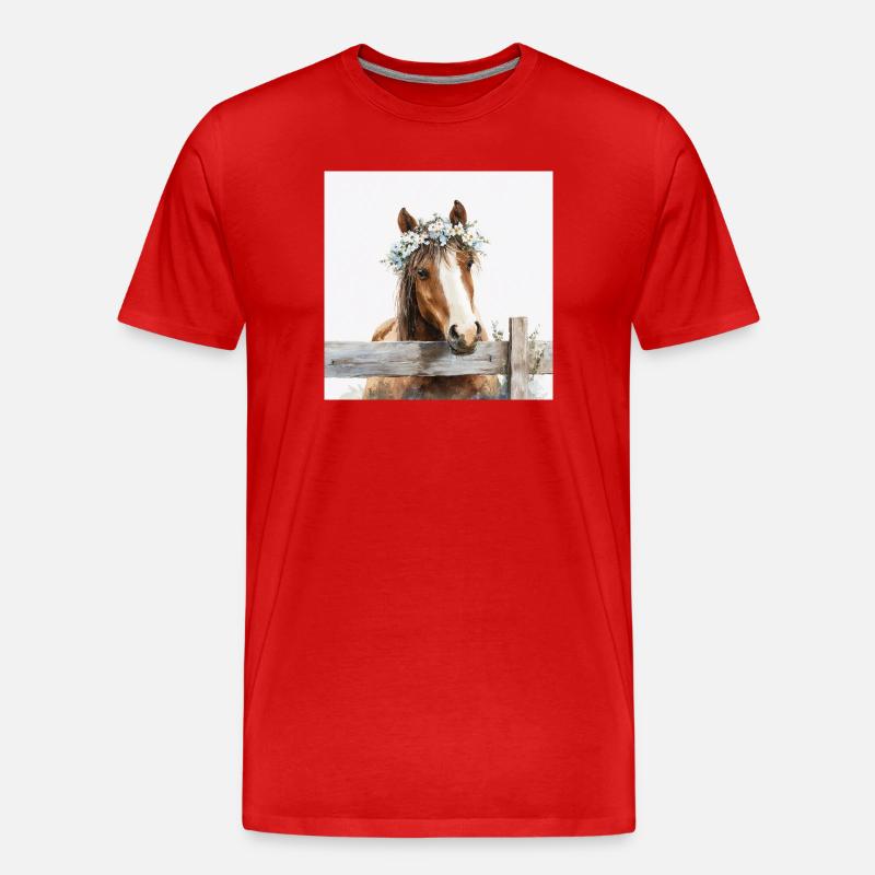 Couronne de cheval florale pastel - T-shirt bio Premium Homme - rouge
