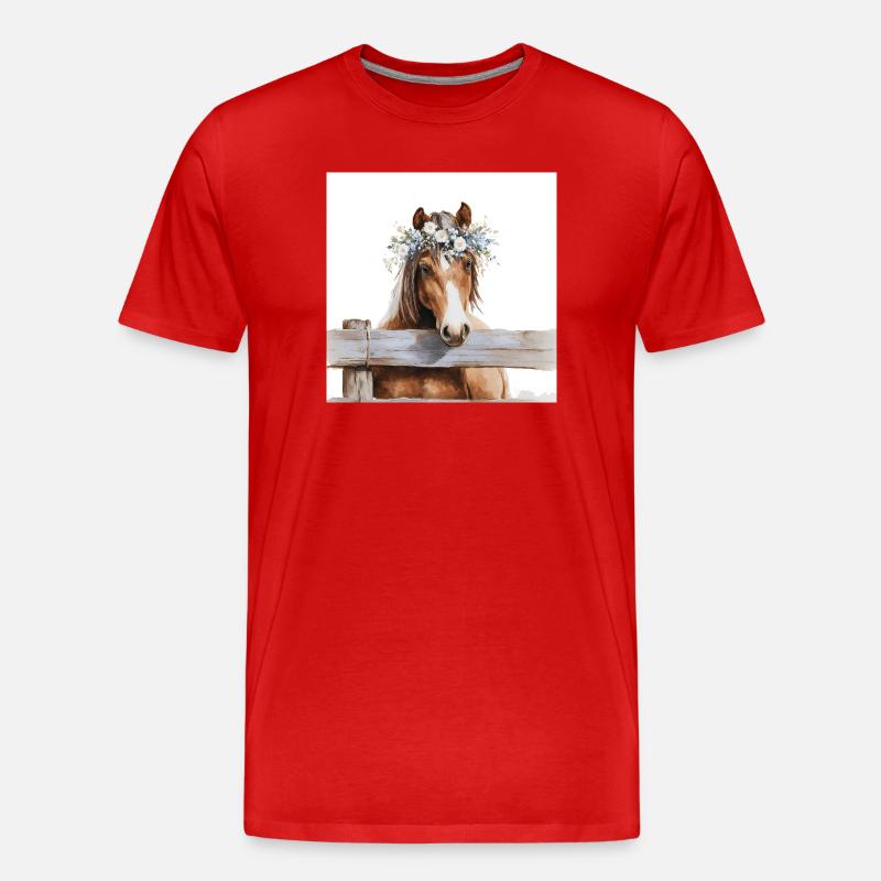 Blütengekrontes Pferd - Männer Premium Bio T-Shirt - Rot