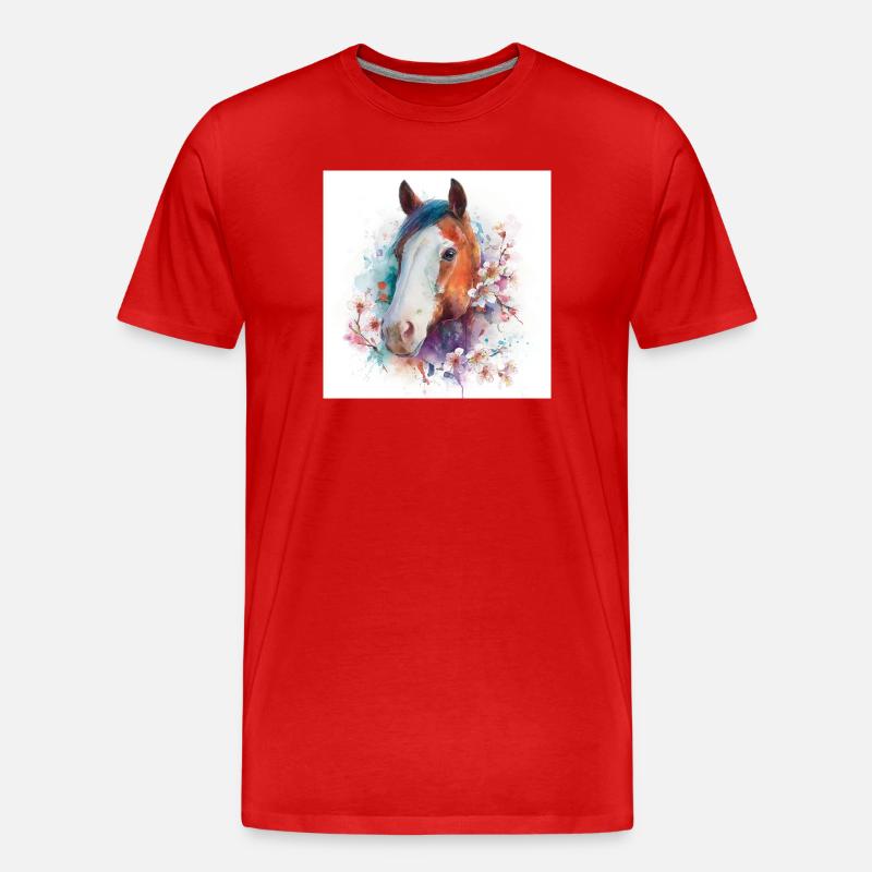 Aquarell Pferdeblüten-Porträt - Männer Premium Bio T-Shirt - Rot