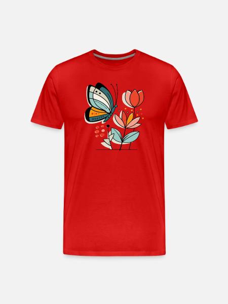 Butterfly flies to flowers - Men's Premium Organic T-Shirt - red