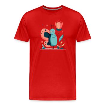 putziger Schmetterling mit Blume - Männer Premium Bio T-Shirt - Rot - Vorne - Damien (186cm)