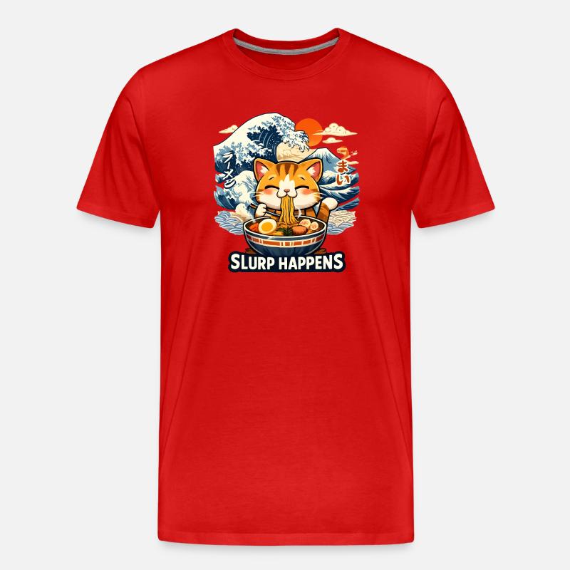Ramen Neko Great Wave - Männer Premium Bio T-Shirt - Rot