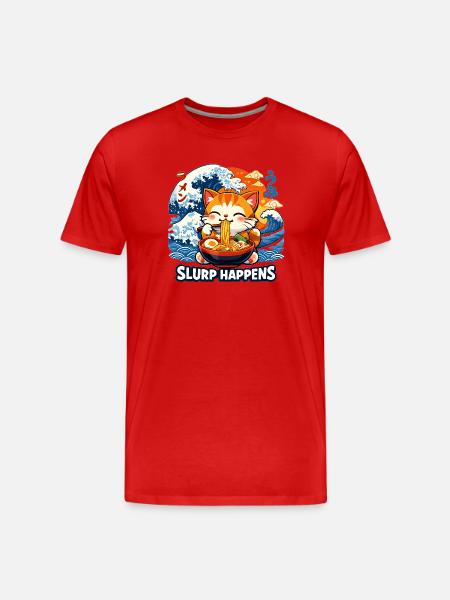Schlürfen passiert: Kawaii Katzen-Ramen - Männer Premium Bio T-Shirt - Rot