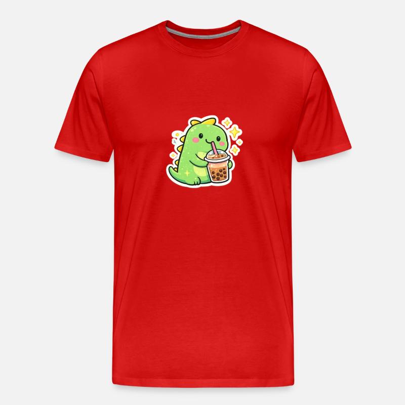Süßer Dino mit Bubble Tea - Männer Premium Bio T-Shirt - Rot