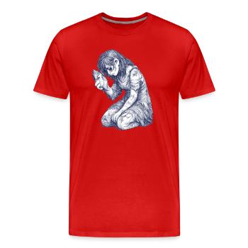 Portrait du personnage de la fille mélancolique - T-shirt bio Premium Homme - rouge - Devant - Damien (186cm)