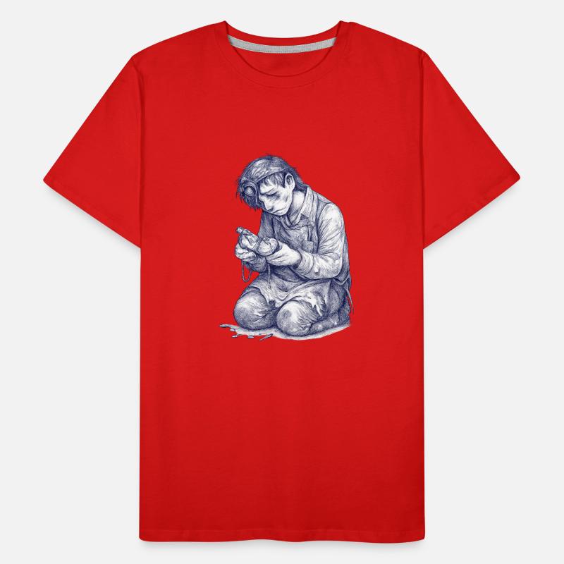 Artisan à genoux | Dessin peint à la main T-shirt bio Premium Homme